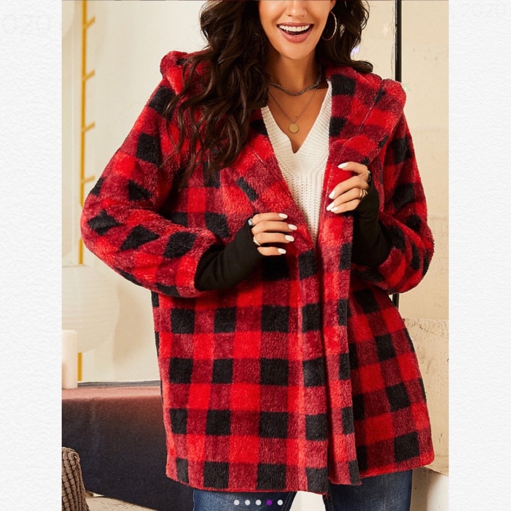 Red & Black Buffalo Check Fleece Hooded Jacket - Picture 5 of 7